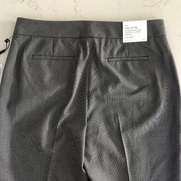 Calvin Klein bcr Classic Slim Leg Glen Check Trouser Pants Grey Black Sz 6 NWT - Picture 8 of 14